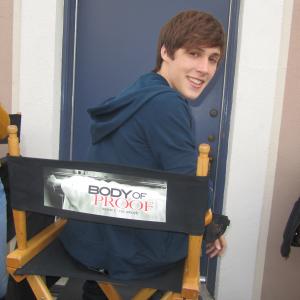 Cameron between takes on set of Body of Proof Details of air date TBA