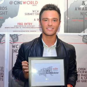 Declan Michael Laird with his Best Actor Award at the 2012 Write Camera Action! Awards in Cineworld Cinema Glasgow