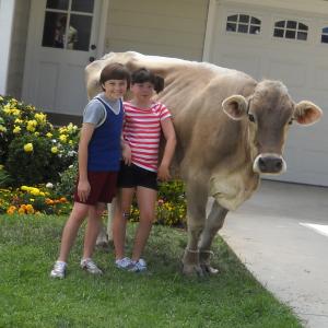 Travis & lil sis Alyssa with the COW for REAL CALIFORNIA MILK commercial.