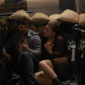Rebecca Ahn and Eric Jacobus on set filming a scene from Death Grip