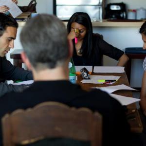 Initial table read for The Dance, a film written and directed by Jacintha Charles, staring James Gioia, Nandini Kanhere, and David Ojakian.