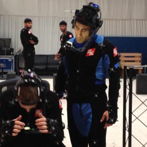 On set of NBA 2K14 at 2K games motion capture studio in Novato, CA. Pictured from Left to Right (foreground): Mark Middleton, David Ojakian.