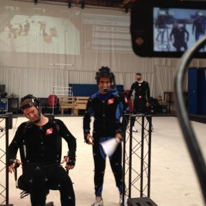 On set of NBA 2K14 at 2K games motion capture studio in Novato CA Pictured from Left to Right foreground Mark Middleton David Ojakian