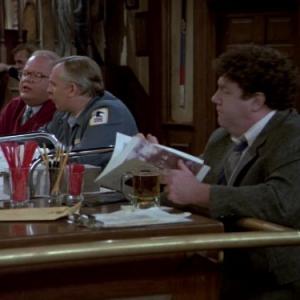 Still of John Ratzenberger George Wendt and Paul Willson in Cheers 1982