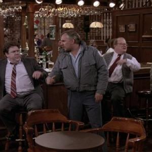 Still of John Ratzenberger and George Wendt in Cheers 1982