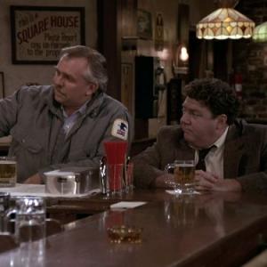 Still of John Ratzenberger and George Wendt in Cheers 1982