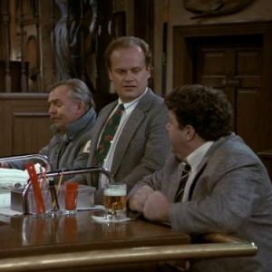 Still of Kelsey Grammer John Ratzenberger and George Wendt in Cheers 1982