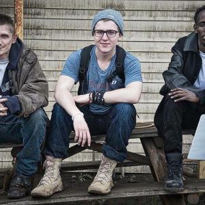 Torrey Wigfield director Luke Jaden and Barkhad Abdi L to R between takes on Wolf Who Cried Boy