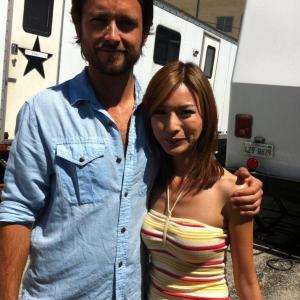 With Justin Chatwin, filming Shameless season 2.