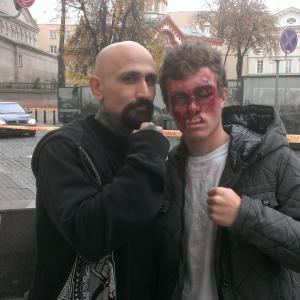 Robert LaSardo and Anthony Del Negro on the set of 'Anarchy Parlor'