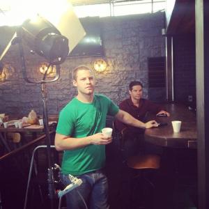 Jared Safier and Daniel Marks Jr on set of The Single Parent Diaries