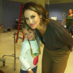 Kylie Rogers and Amy Brenneman on set of Private Practice.