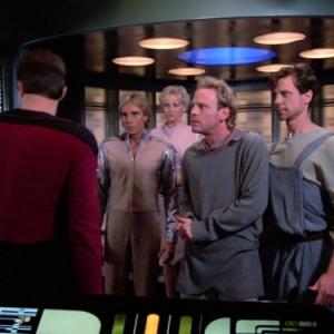 Still of Jonathan Frakes, Merritt Butrick, Kimberley Farr, Richard Lineback and Judson Scott in Star Trek: The Next Generation (1987)