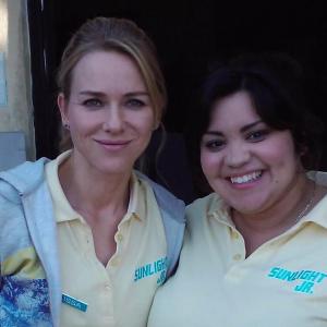 Naomi Watts and Adrienne Lovette on the set of SUNLIGHT JR after filming their scenes together