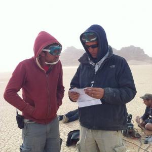 Wadi Rum right after a major sand storm almost wiped us outChecking out the next days callsheet with my trusty 3RD AD on the left