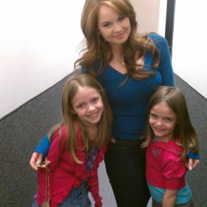 Hannah and sister Mykayla with Debbie Ryan on the set of Jessie.