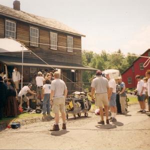 Cast and crew on location at Eckley Miners Village in Pennsylvania while shooting the United Studios film Stories from the Mines This scene was titled The Company Store