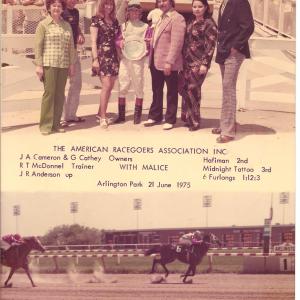 The American Racegoers Association Inc  President Carole Scott Socha and VP Lynnea C Woxberg  Winners Circle Photo June 21 1975