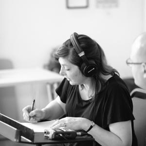 Sound engineer Kirsten Cowie recording the narration for Bedward Story at the Royal Academy of Music