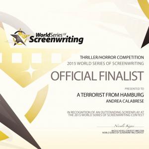 TROPHY 6 FOR 2015! Andrea Calabrese made TOP 15 Best Screenplays in the world at the WorldSeries of Screenwriting Competition 2015!