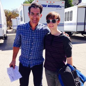 Ty Burrell with Chad Roberts on set of Modern Family