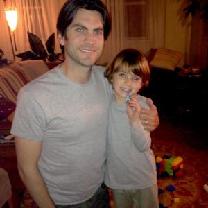 Aiden on the set of the feature film The Time Being with Hunger Game star Wes Bentley