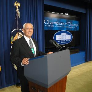 At the speakers podium in the White House