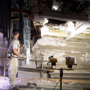 This historic North Carolina theatre needed major repairs to it's coffered ornamental plaster soundboard. A 4' tall beam that follows the plaster line 60' overhead, was 65% debris. Who said being an ornamental plasterer isn't awesome?