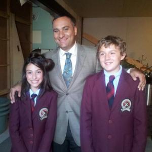 Kassidy Mattera with Russell Peters and Matt Tolton on the set of MrD