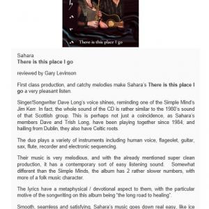 Sahara 'There is this place I go' CD review by Gary Levinson of IndieMusicReview.NET