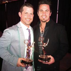 Tim with Executive Producer Kyle Cox right winning Tims 5th and Kyles 1st Rocky Mountain Emmy Award