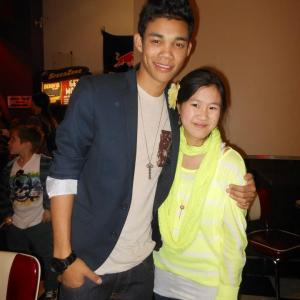Actress Tina Q Nguyen and actor Roshon Fegan attends the Johnny Rockets opening at Speedzone LA