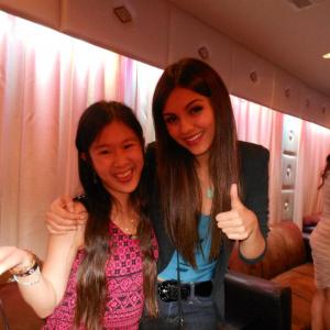 Actress Tina Q Nguyen and actresssinger Victoria Justice at the Makeup Spot Studio Grand Opening in North Hollywood on July 5 2012