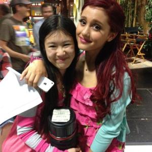 Actress Tina Q. Nguyen and actress/singer Ariana Grande on the set of Nickelodeon's 