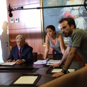 Giulia Patan on set of On Air  Storia di un Successo with actor Giancarlo Giannini and director Davide Simon Mazzoli