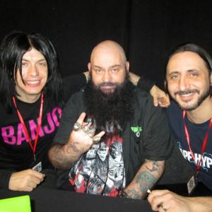 WriterDirector of Banjo Liam Regan signing with star Damian Morter Ronnie at Horror Con 2015 in Sheffield UK