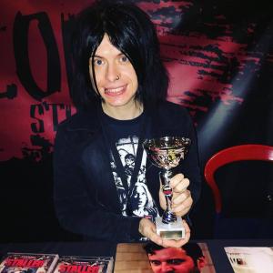 Liam Regan winning 'Best Horror Comedy 2015' award at Weekend of Horrors in Bottrop, Germany.