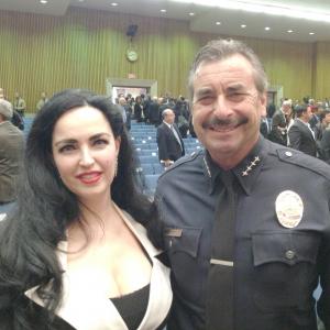 ACTRESS ALEXIS KILEY AND THE HONORABLE LOS ANGELES COUNTY CHIEF OF POLICE CHARLIE BECK AT THE OATH OF OFFICE CEREMONY FOR THE NEWLY APPOINTED LOS ANGELES COUNTY SHERIFF JIM MCDONNELL KENNETH HALL OF ADMINISTRATION BUILDING- LOS ANGELES, CALIFORNIA