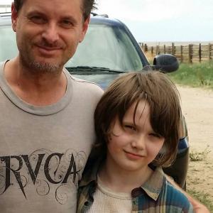 Hays Wellford and Shea Whigham on set of COP CAR