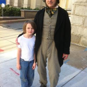 Nehemiah Clary on the set of LINCOLN with Hays Wellford