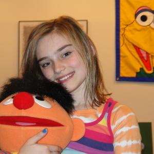 Meg Donnelly on the set of Sesame Street - Latinization of Marco with Juanes