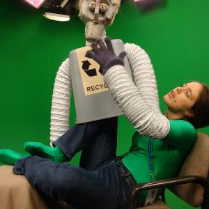 Jessica operates and voices Reese Cycle one of the puppets she built for Green Screen Adventures