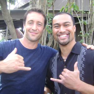 (Left) Alex O'Loughlin and Napoleon Tavale on the set of HAWAII FIVE-O.
