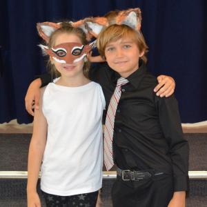 Ryan Veronick and One of his back up dancers for his Comedy act and song What Does The Fox Say at his first talent show at his school on June 6 2014