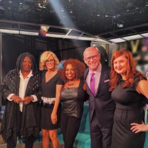 On the set of The View after my interview with Whoopi Goldberg, Jenny McCarthy, and Sherri Sheppard.