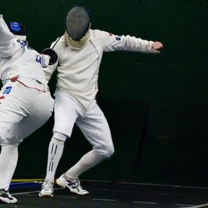 David Ehrlich, on the right, at EXO Fencing Club University of Ottawa preparing for Veteran World Fencing Championships for 2010 to be held at the Grand Palais in Paris