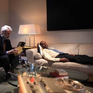 Barney Hill (played by actor Von D. Booker) undergoing hypnosis by psychiatrist, Dr. Benjamin Simon (played by John Gerner). It was in his hypnosis sessions that Barney recalled being abducted by aliens.