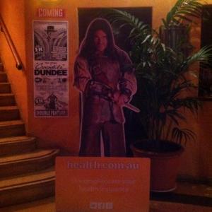 this a cutout of my character as darius the medieval warrior for the face of healthcomau this location is at st kilda film festival