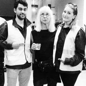 Actor Simon Settergren left director Suzanne Osten middle and actress Marina Nystrm right on the set of Flickan Mamman och Demonerna