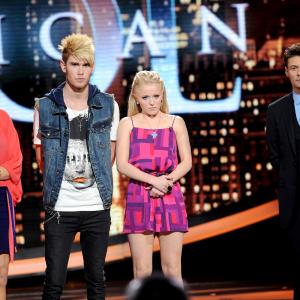 Ryan Seacrest, Hollie Cavanagh, Elise Testone and Colton Dixon at event of American Idol: The Search for a Superstar (2002)